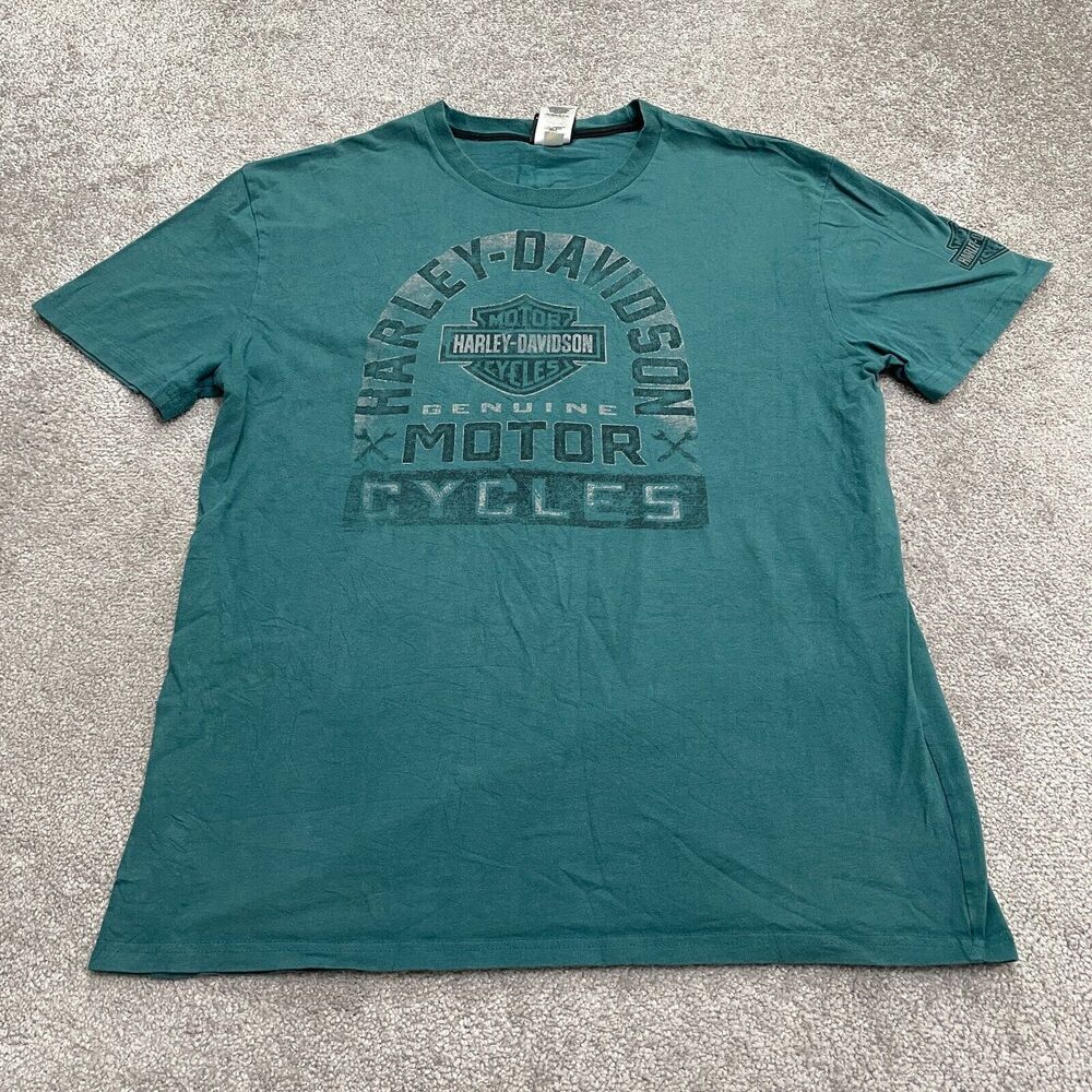 Harley-Davidson Fanatics Vintage Graphic T-Shirt Mens Large Green Crew Neck Tee